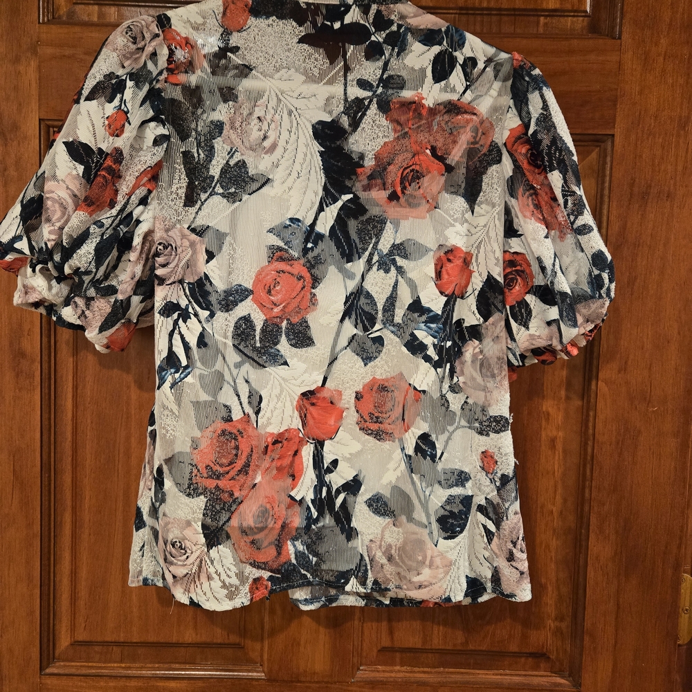 Gracia Floral Outfit Puff Sleeve Blouse & Skirt - Red, Black, White - Picture 6 of 16
